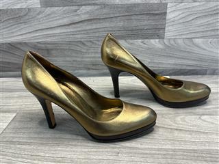 GUCCI GOLD LEATHER PLATFORM PUMPS SIZE 11B